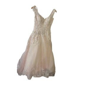 Jewel By David's Bridal Women's Ivory Soft Pink Mesh Wedding Dress - 2